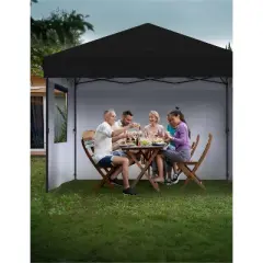 10x10 Pop Up Canopy with 3 Sidewalls - Easy Up Camping Tent with One Button Push Setup for Deck, Garden, Sports, Beach, Party