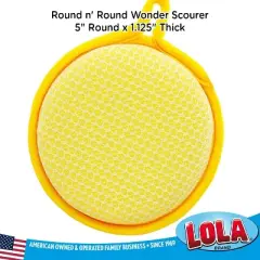 LOLA Round N' Round Wonder Non-Scratch Scouring Pad, Metallic pn One Side, Nylon Net Sponge On Other Side, Hang Hole, Assorted Colors, 1 Count