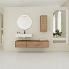 ChicFurnit Bathroom Vanity 60 Inch Wall Mounted Vanity Resin Sink Large Cabinet Soft Close Drawer for Bathroom, Brown, 58.7"*18.1"*15.8"