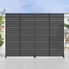 PexFix 72 in. x 94 in. Black Metal Freestanding Privacy Screen Garden Fence For Deck Patio Balcony Outdoor Privacy Panel Louvered Design