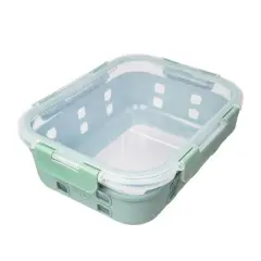 Lexi Home Rectangular Glass Food Storage Container with Snap-Lock Lid & Sage Silicone Sleeve