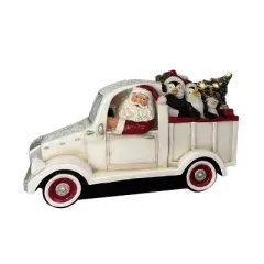 Transpac Light Up Santa Truck with Animals and Tree Decorative Sculpture for Christmas Indoor Holiday Decoration