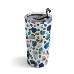 Ninola Design Watercolor Stains Blue Gold Travel Mug 20 oz Stainless Steel Travel Mug - Deny Designs