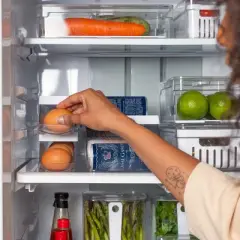 OU Egg Holder for Fridge, Rolling Egg Organizer for Refrigerator Organization, Clear Stackable Container for Kitchen Organizers and Storage, BPA Free