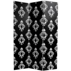 6" Double Sided Damask Canvas Room Divider Black/White - Oriental Furniture