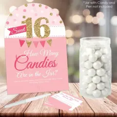Big Dot of Happiness Sweet 16 - How Many Candies 16th Birthday Party Game - 1 Stand and 40 Cards - Candy Guessing Game
