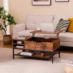Costway Lift Top Coffee Table Sturdy Metal Frame Storage Table for Living Room Rustic Brown