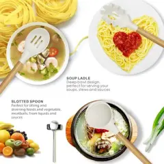 BRINJOY Silicone Cooking Utensil Set - Heat Resistant 446&iexcl;&atilde;F Non-Stick Kitchen Tools with Wood Handles & Holder, BPA-Free (Cream White)