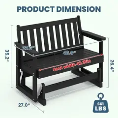 HYLEORY Outdoor Glider Rocking Chair,2 Person Bench Swings for Outside,HDPE All-Weather Resistant 2-Person Loveseat, Patio Glider for Garden Porch