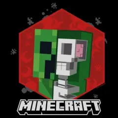 Boys Minecraft Creeper Skeleton Brain Red Badge T Shirt