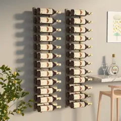 vidaXL Elegant Gold Iron Wine Rack - Wall-Mounted Bottle Holder for 24 Bottles - 8.9" W x 45.7" H with Mounting Materials Included