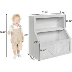 Acekool Kids Bookshelf and Toy Storage, 2-Tier Organizer with Lower Cabinet, Toddler Bookcase for Bedroom, Playroom, Classroom, Vintage White