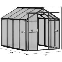 6x8 Ft Outdoor Greenhouses with Roof Vents and Sliding Doors, Aluminum Frame Polycarbonate Accessible , for Outdoor Gardens and Backyards, Black