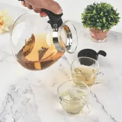 SharpChef Borosilicate Glass Stove Top Whistling Tea Kettle 12 Cup/48oz Capacity - BPA-Free, for Gas, Electric, and Glass Ranges