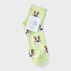 Women's Guinea Pigs 2pk Cozy Quarter Crew Socks - Green/White 4-10: Midweight Velour Ribbed Animal Pattern