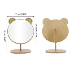 Unique Bargains Large Panda Ears Desktop Cosmetic Mirror Wood Color 1 Pc