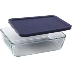 Pyrex 6-cup Rectangle Glass Food Storage Containers with Blue Plastic Lids 4 Pack