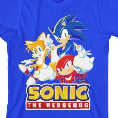 Sonic the Hedgehog Modern Characters With Logo Youth Boy's Royal Blue T-Shirt