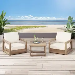 Westchester 3pc Acacia Wood Chat Set - Brown/Beige - Christopher Knight Home