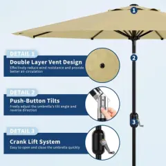 7.5ft Patio Umbrella, Table Umbrella Outdoor Patio with Crank Lift & Push Button Tilt, 6 Sturdy Ribs for Yard, Deck, Pool