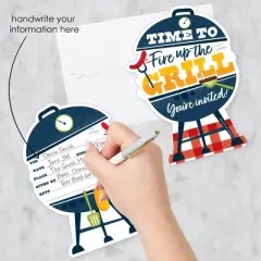 Big Dot of Happiness Fire Up the Grill - Shaped Fill-In Invitations - Summer BBQ Picnic Party Invitation Cards with Envelopes - Set of 12
