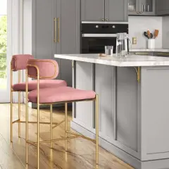 Orion Luxe Backed Counter Height Barstool with Brass Legs Blush Velvet - Threshold&trade;