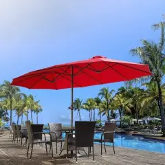 COWLOWN Red Double Sided 15ft Outdoor Market Umbrella for Patio, Crank Operated, Shade for Pool, Backyard, No Base