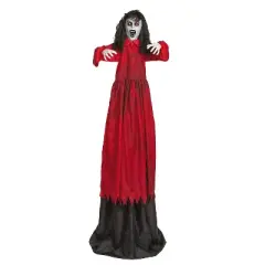 5 Ft. 10 3/4" Animated Standing Up & Down Lady in a Red Dress Halloween Decoration