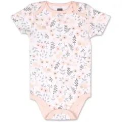 The Peanutshell Baby Girl Short Sleeve Bodysuit Set, 5 Pack, Blush Floral and Stars, Newborn to 24 Months