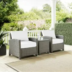 Bradenton 3pc Outdoor Wicker Seating Set with Side Table & 2 Arm Chairs - Crosley