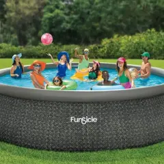 Funsicle 18' x 48" QuickSet Round Inflatable Ring Top Outdoor Above Ground Swimming Pool Set with Pump and Cartridge Filter, Dark Herringbone