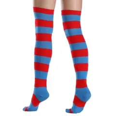 Striped Patterned - Over the Knee - Socks from the Sock Panda (Women's Sizes Adult Medium) - Blue and Red