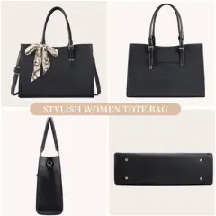 Laptop Bag for Women 15 Inch Waterproof Laptop Tote Bag Leather Work Bag Computer Briefcase Large Capacity