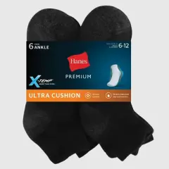 Hanes Premium Men's Xtemp Ultra Cushion 6pk Ankle Socks - 6-12