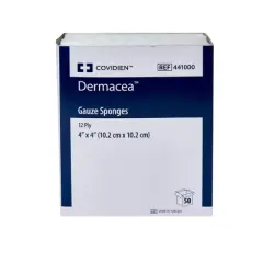 Dermacea Gauze Sponges 12-Ply Sterile, 4 in x 4 in, 2 per Pack, 25 Packs, 50 Total