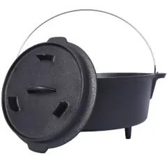 GreenEver Pre-Seasoned Cast Iron Dutch Oven, 6 Quart, Skillet Lid, Leg Base, for Camping, BBQ, Baking, Fireplace, Campfire Cooking