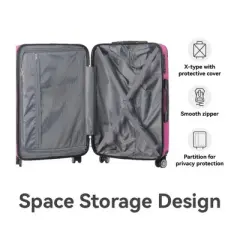 NAYSAYE Luggage ABS Hardshell 3 Piece Set with TSA Lock and Spinner Wheels for Travel, Pink, 21.06"*11.42"*30.12"