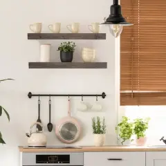 8" x 36" Large Rustic Wood Floating Wall Shelf Gray - American Art Decor
