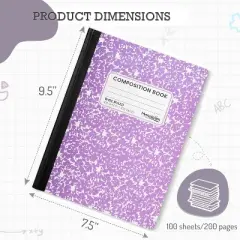 Manaloom Wide Ruled Composition Notebooks &ndash; 100 Sheets, 9.75" x 7.5", Sewn Binding &ndash; Soft Color Notebooks for School, Work, Journaling