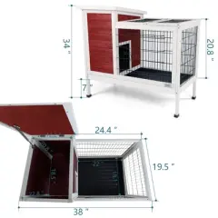 Akoasm Double-Tier Wooden Rabbit Cage With Runway And Leak-Proof Plastic Tray Indoor & Outdoor-Red