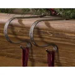 Original MantleClip 4ct Embossed Holly Pewter Christmas Stocking Holder: 10lb Capacity