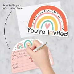 Big Dot of Happiness Hello Rainbow - Shaped Fill-In Invitations - Boho Baby Shower and Birthday Party Invitation Cards with Envelopes - Set of 12