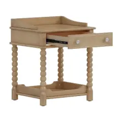 Sapphtopaz Retro Night Stand with Drawer and 2-Tier Open Shelf, Wood Bedside Table with Turned Legs and Metal Handle, Nightstand for Bedroom