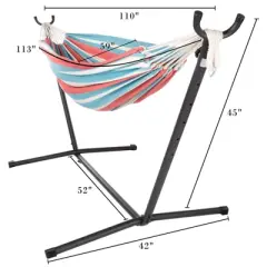Pure Garden 2-Person Hammock with Stand, 450lb Weight Capacity, Blue/Red Stripe