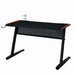 RISOKEYS Gaming Computer Desk Gaming Table with Cup Holder Headphone Hook,Z-Shaped Leg, Easy to Assemble for Bedroom Small Space Upgrade,Black and Red