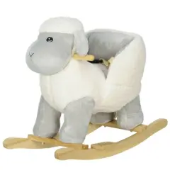 Cesicia Baby Rocking Horse Sheep, Plush Lamb Rocker, Rocking Animal with Seat Belt, Sounds & Pedals for Kids 1-3 Years, Gray