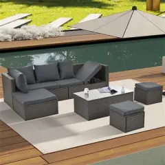 ELJGET 7PCS Patio Furniture Set with Adjustable Lounger Sofa Outdoor Sectional Sofa