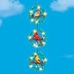 Collections Etc Solar Powered Bird Trio Hanging Garden Mobile Blue