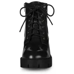 Perphy Women's Platform Lace Up Chunky Heel Ankle Combat Boots