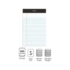 Staples Notepads 5" x 8" Narrow White 100 Sheets/Pad 6 Pads/Pack (13770) 398211